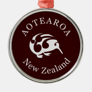 Grijs Kiwi met Koru, Aotearoa, Nieuw-Zeeland Metalen Ornament