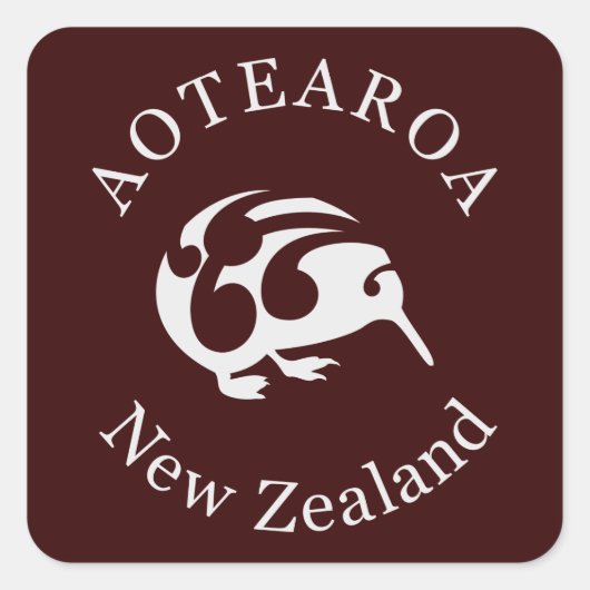 Grijs Kiwi met Koru, Aotearoa, Nieuw-Zeeland Vierkante Sticker (Voorkant)