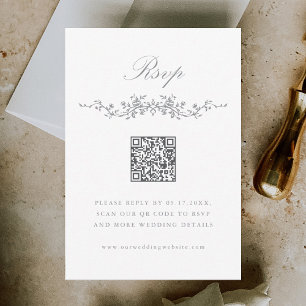 Grijs Klassiek Frans Bloemen Border Wedding RSVP