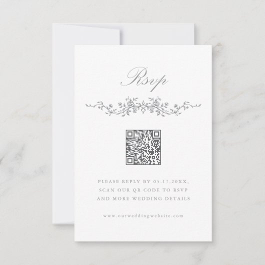 Grijs Klassiek Frans Bloemen Border Wedding RSVP (Voorkant)
