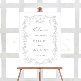 Grijs Klassiek Frans Bloemen Huwelijk Welkomstbord Poster