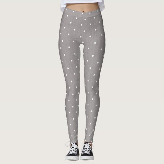 Grijs & Klein Wit Polka Dots Chic Lounge of Gym Leggings (Voorkant)