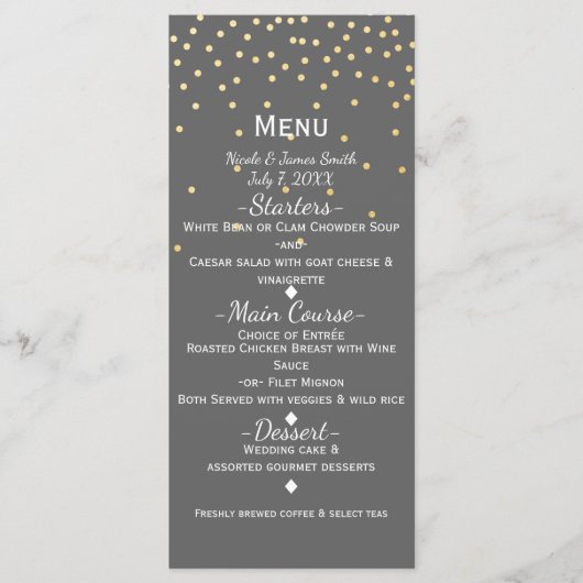 Grijs & kleine confetti-stippen Modern Glamour-men Menu (Voorkant)