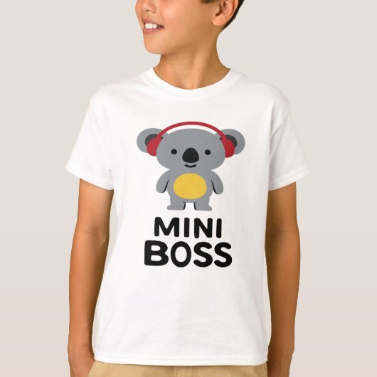 Grijs Koala Beer met hoofdtelefoon – Mini Boss T-shirt (Voorkant)