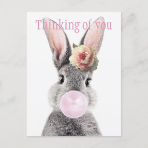 Grijs konijn blazen bubble kauwgom met anemoon blo briefkaart