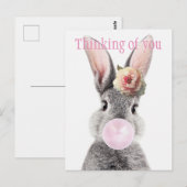 Grijs konijn blazen bubble kauwgom met anemoon blo briefkaart (Voorkant / Achterkant)