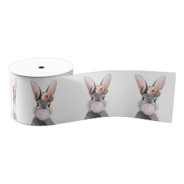 Grijs konijn blazen bubble kauwgom met anemoon blo grosgrain lint