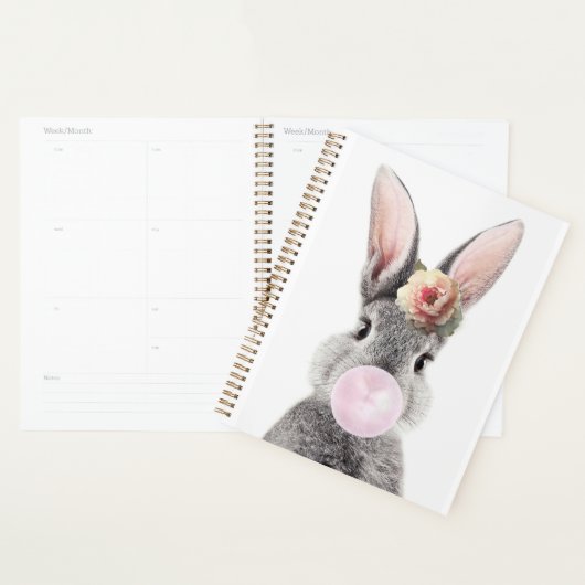 Grijs konijn blazen bubble kauwgom met anemoon blo planner (Display)