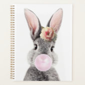 Grijs konijn blazen bubble kauwgom met anemoon blo planner (Voorkant)