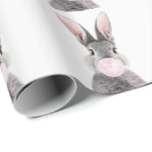 Grijs konijn blazen roze bubble gum cadeaupapier (Rol Hoek)