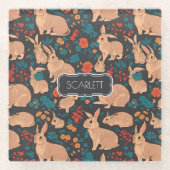 Grijs Konijnenmozaïek Kleurrijk Gepersonaliseerd P Glazen Onderzetter (Voorkant)