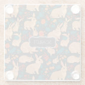 Grijs Konijnenmozaïek Kleurrijk Gepersonaliseerd P Glazen Onderzetter (Achterkant)