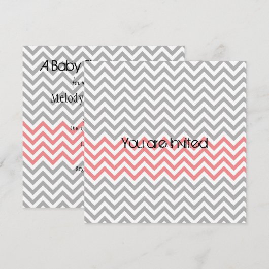 Grijs, koraal en wit Chevron Baby shower Kaart (Voorkant / Achterkant)