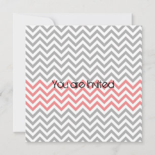 Grijs, koraal en wit Chevron Baby shower Kaart
