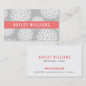 Grijs & Koraal Moderne Bloem Visitekaartje (Voorkant / Achterkant)