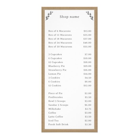 Grijs, Kraft & Rustiek Menu & Prijslijst Rack Kaar (Voorkant)