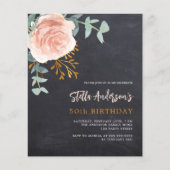 Grijs krijtbord roos bloemige verjaardagsuitnodigi (Voorkant)