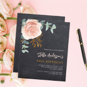 Grijs krijtbord roos bloemige verjaardagsuitnodigi