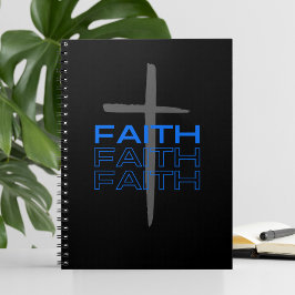 Grijs kruis met blauw geloofswoord notitieboek