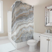 Grijs krullend marmer: gouden aderen douchegordijn (In situ)