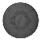 Grijs  kunstleder met paardenkop keramische knop (Voorkant)