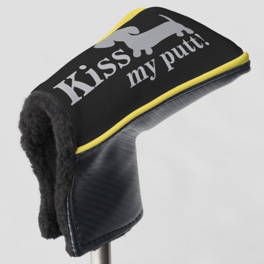 Grijs Kus Mijn Putt Cheeky Golf Head Dachshund Golfheadcover (3/4 voorkant)