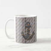 grijs kuststrand touw nautisch anker koffiemok (Links)