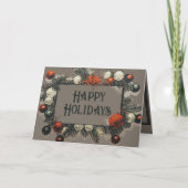 Grijs landelijk vintage grenen ornamenten lijst fa feestdagen kaart (Voorkant)