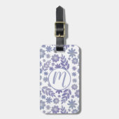 Grijs & Lavendel Bloemen Patroon & Monogram Bagagelabel (Voorkant verticaal)