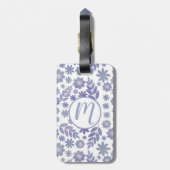 Grijs & Lavendel Bloemen Patroon & Monogram Bagagelabel (Achterkant verticaal)