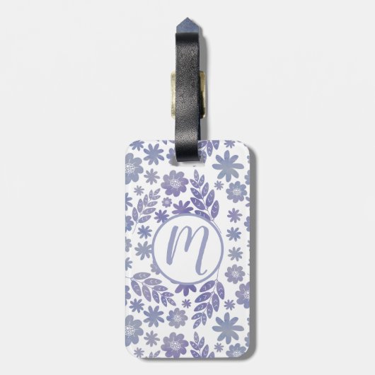 Grijs & Lavendel Bloemen Patroon & Monogram Bagagelabel (Achterkant verticaal)