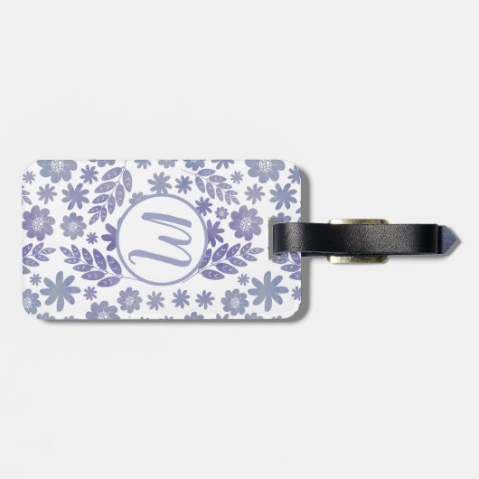 Grijs & Lavendel Bloemen Patroon & Monogram Bagagelabel (Achterkant horizontaal)