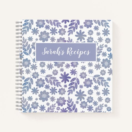 Grijs & Lavendel Bloemen Patroon Recepten Notitieboek (Voorkant)