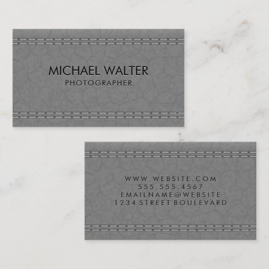 Grijs leder gestikt | luxe visitekaartje (Voorkant / Achterkant)