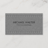 Grijs leder gestikt | luxe visitekaartje (Voorkant)