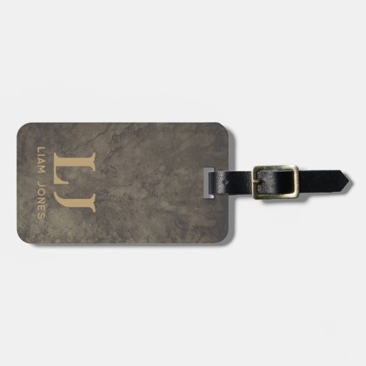 Grijs Leder Monogrammed Modern Bagagelabel (Voorkant horizontaal)