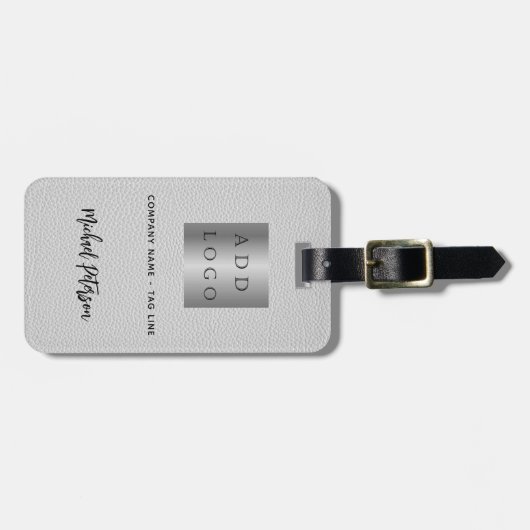 Grijs lederen bedrijfsnaam logo bagagelabel (Voorkant horizontaal)