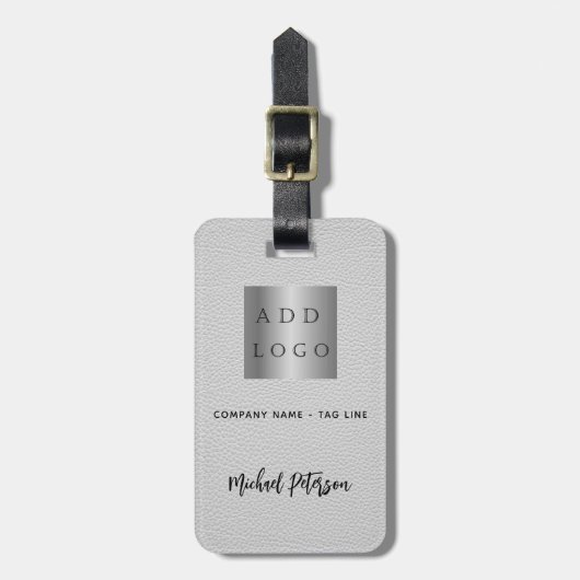 Grijs lederen bedrijfsnaam logo bagagelabel (Voorkant verticaal)