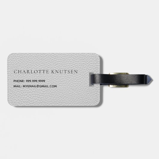 Grijs leer monogram naam bagagelabel (Achterkant horizontaal)