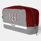 Grijs Leren Textuur Trim Aangepaste Monogram Naam Toilettasje (Rechterhoek)