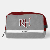 Grijs Leren Textuur Trim Aangepaste Monogram Naam Toilettasje (Achterkant)