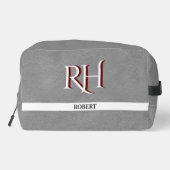 Grijs Leren Textuur Trim Aangepaste Monogram Naam Toilettasje (Achterkant)