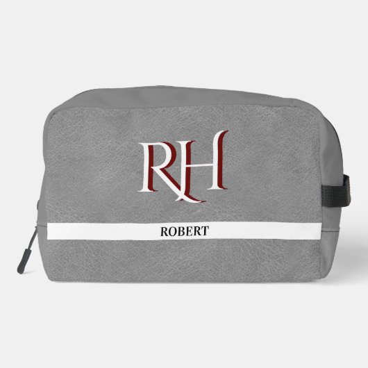 Grijs Leren Textuur Trim Aangepaste Monogram Naam Toilettasje (Achterkant)