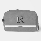 Grijs Leren Textuur Trim Wit Monogram Naam Toilettasje (Voorkant)