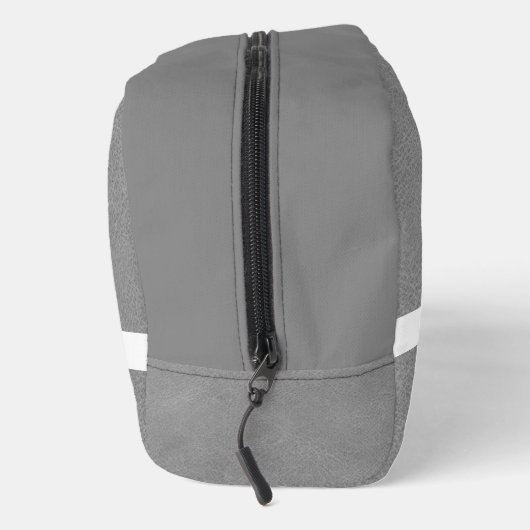 Grijs Leren Textuur Trim Wit Monogram Naam Toilettasje (Rechts)