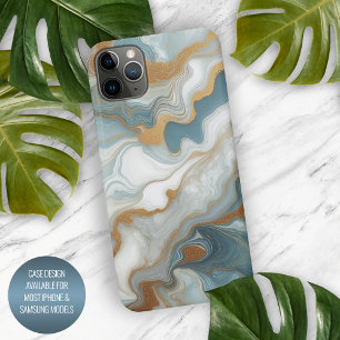 Grijs Licht Blauwgroen Blauw Goud Marmeren Kunstpa iPhone 15 Pro Max Case