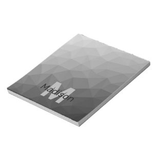 Grijs licht geometrisch mesh patroon Monogram Notitieblok