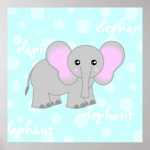 Grijs / Lichtblauwe Baby Olifant Grappige Posterpr Poster
