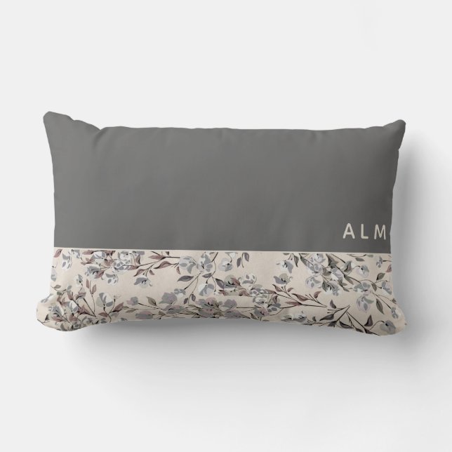 Grijs & Linnen Beige Bloem | Monogram Kussen (Voorkant)