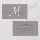 Grijs linnen grijs eenvoudig minimaal monogram visitekaartje (Voorkant / Achterkant)